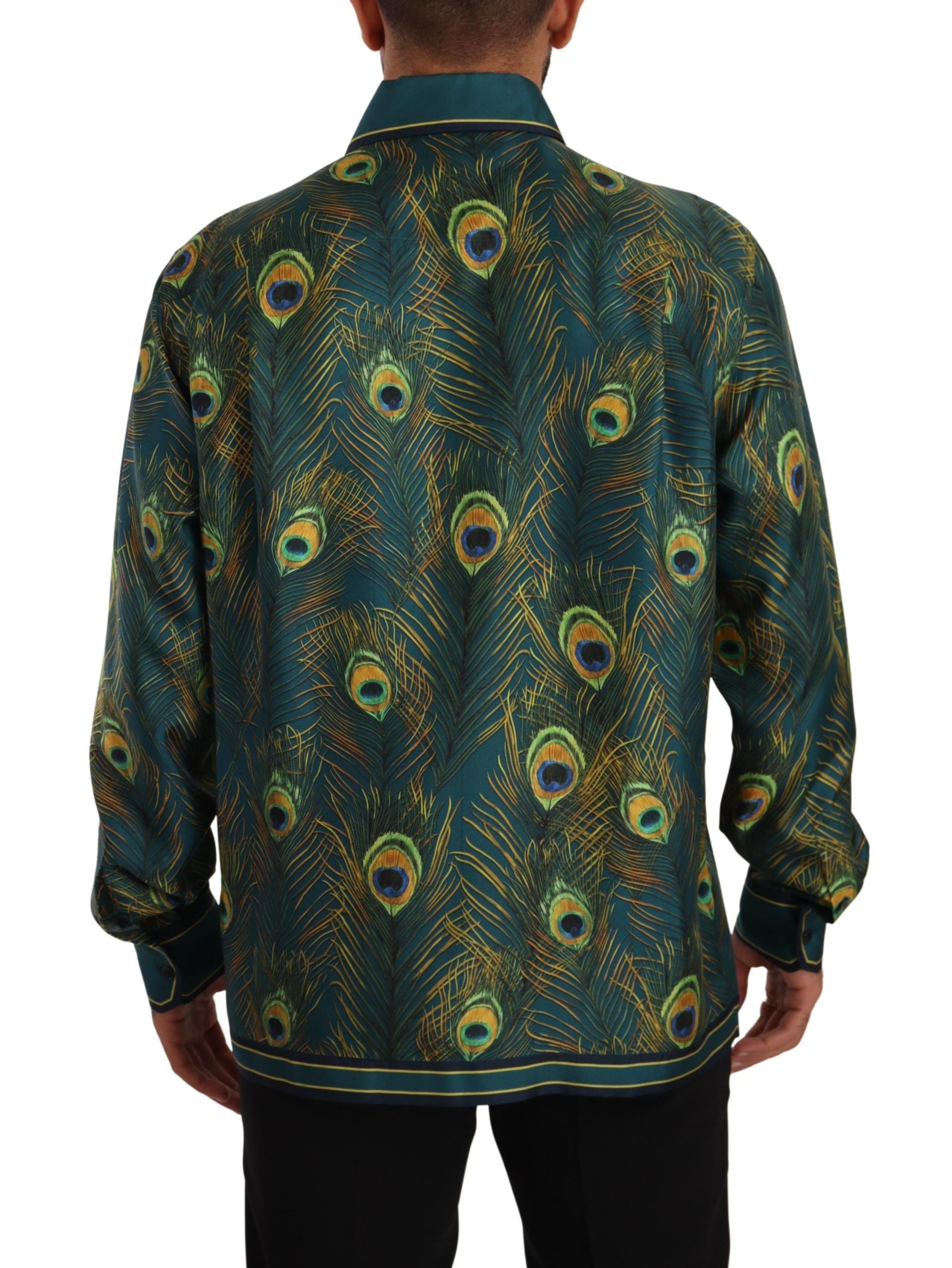 Dolce &amp; Gabbana Herren-Pyjamahemd aus Seide mit Pfauenfeder-Print