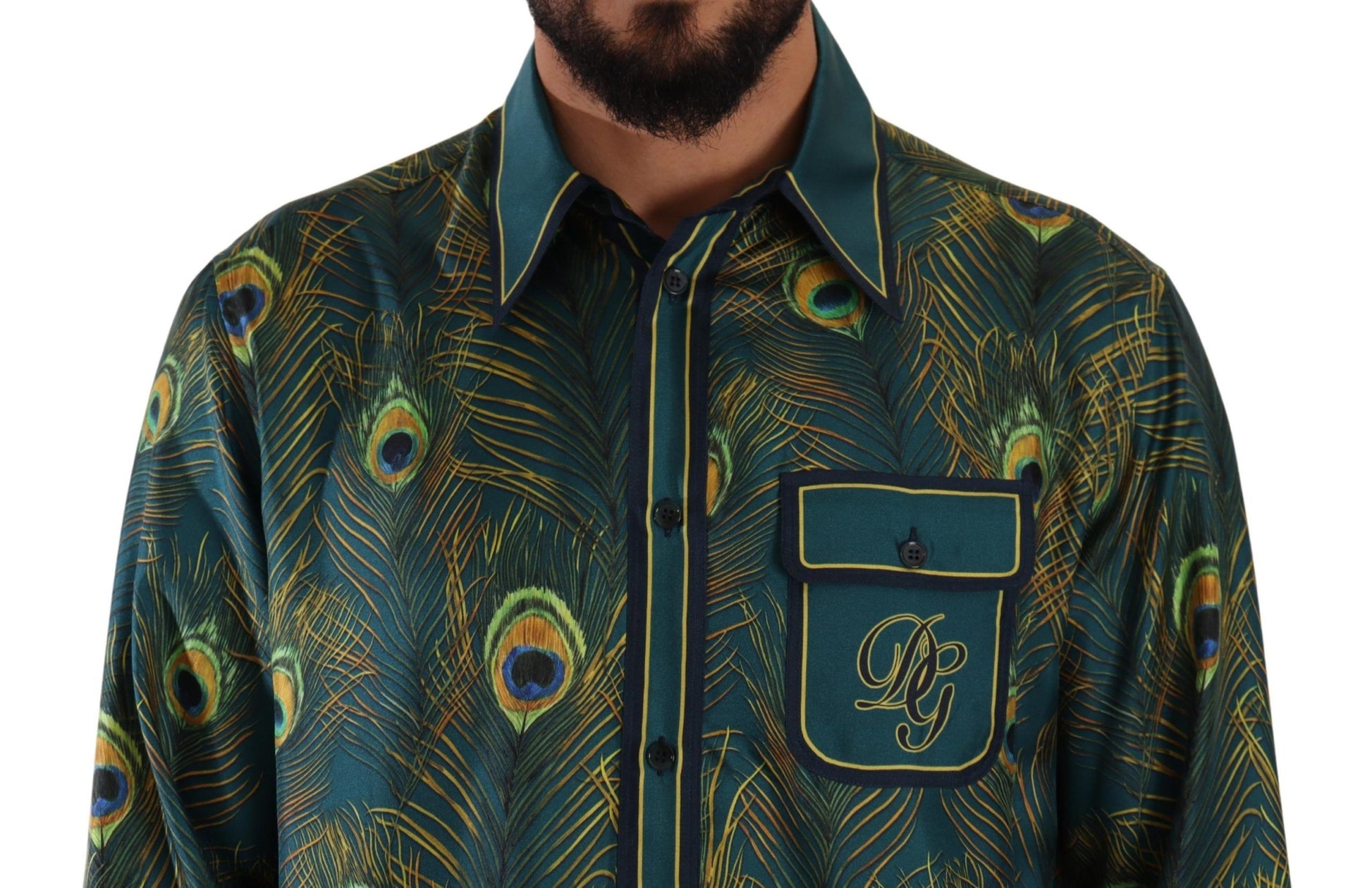 Dolce &amp; Gabbana Herren-Pyjamahemd aus Seide mit Pfauenfeder-Print