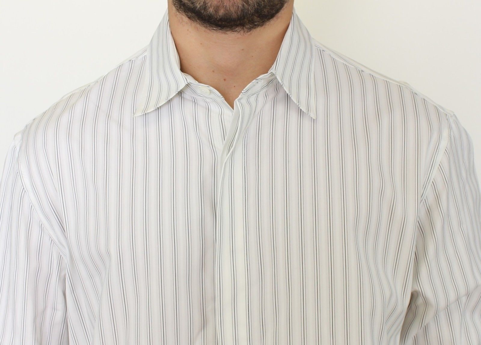Ermanno Scervino White Black Striped Regular Fit Casual Shirt