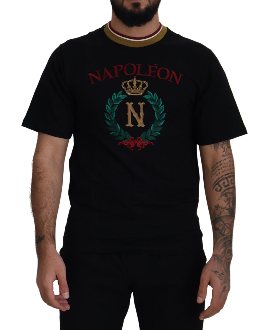 Dolce & Gabbana Black Cotton Embroidered Crewneck T-shirt