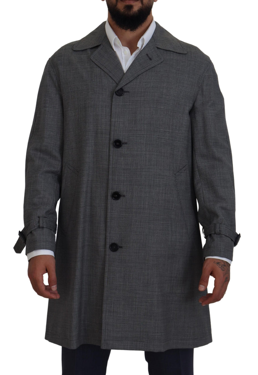 Dolce & Gabbana Graue Wolle Plaid Lange Trenchcoat Jacke Trenchcoat Jacke