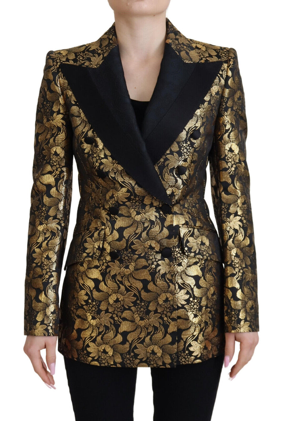 Dolce & Gabbana Schwarzgold Jacquard Mantel Blazer Jacke
