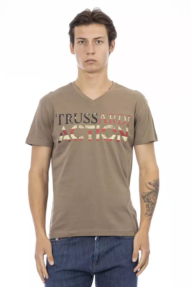 Trussardi Action Brown Cotton Men's V-Neck T-Shirt