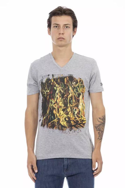 Trussardi Action Graues Herren-T-Shirt aus Baumwolle mit V-Ausschnitt