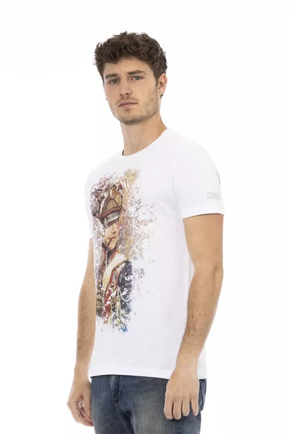 Trussardi Action Sleek – Weißes T-Shirt aus Baumwollmischung mit Grafik auf der Vorderseite