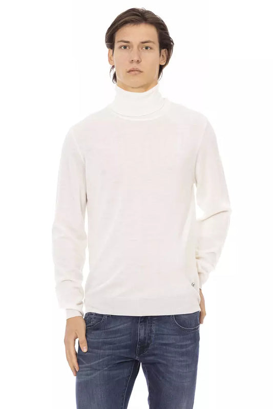 Baldinini Trend White Fabric Men Turtleneck Sweater