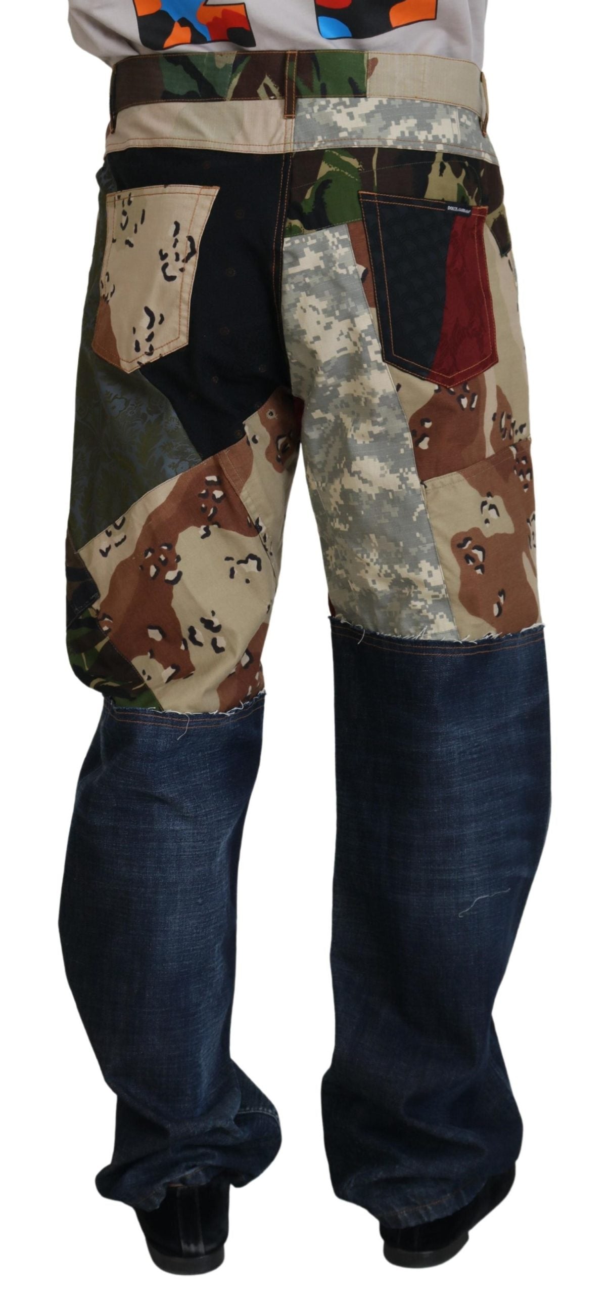Dolce &amp; Gabbana Mehrfarbige Herren-Jeans aus Seiden-Patchwork