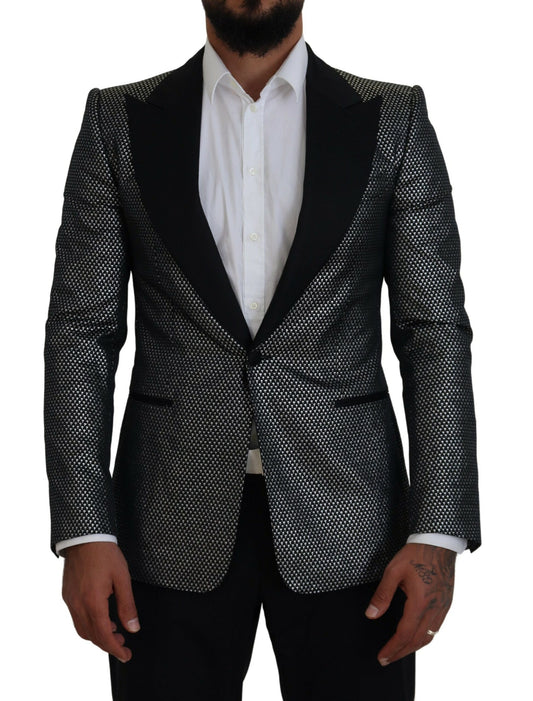 Dolce &amp; Gabbana – Slim Fit – Blazer aus Jacquard in Schwarz und Silber