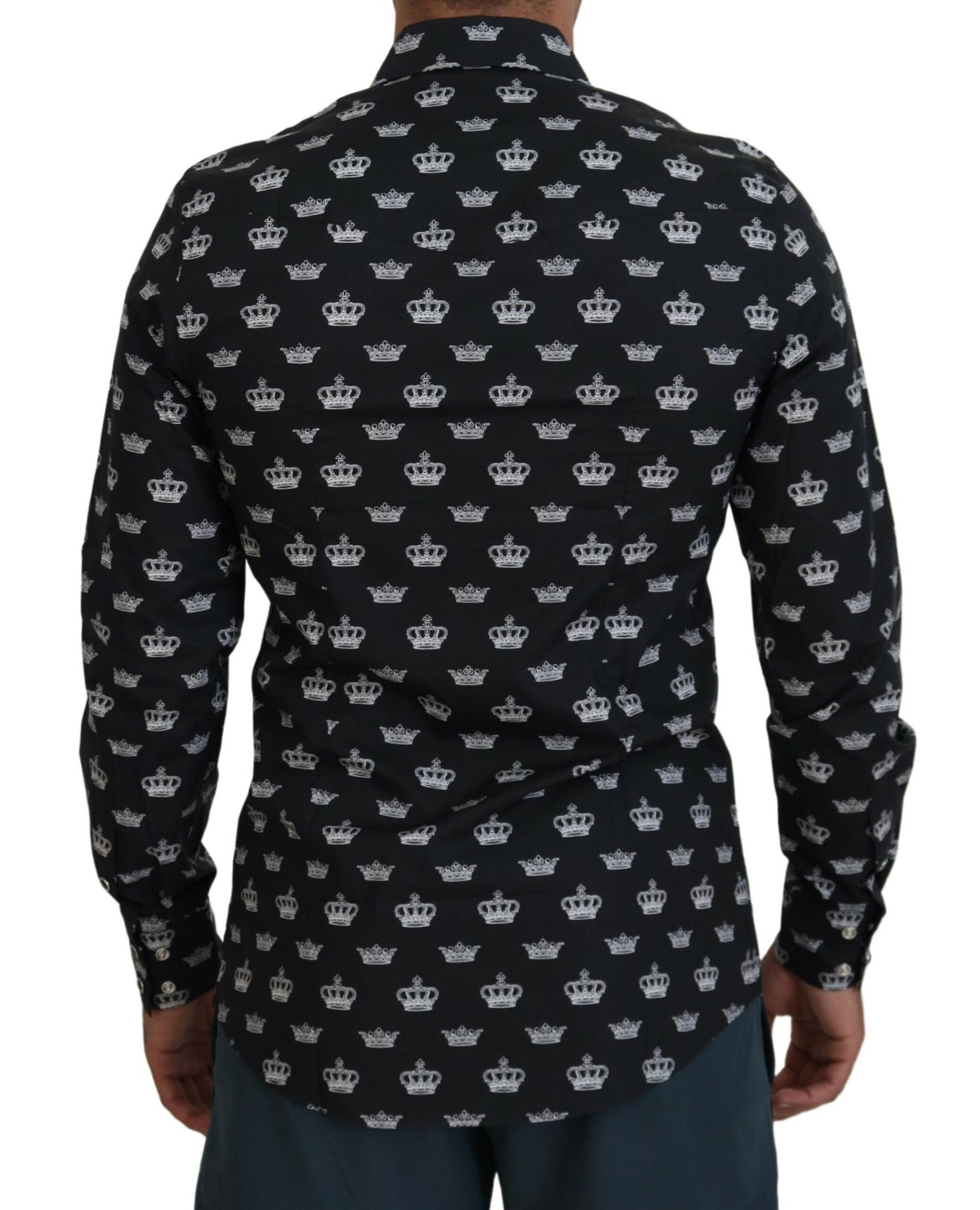 Dolce &amp; Gabbana – Schmales Hemd mit schwarzem Kronenprint und GOLD