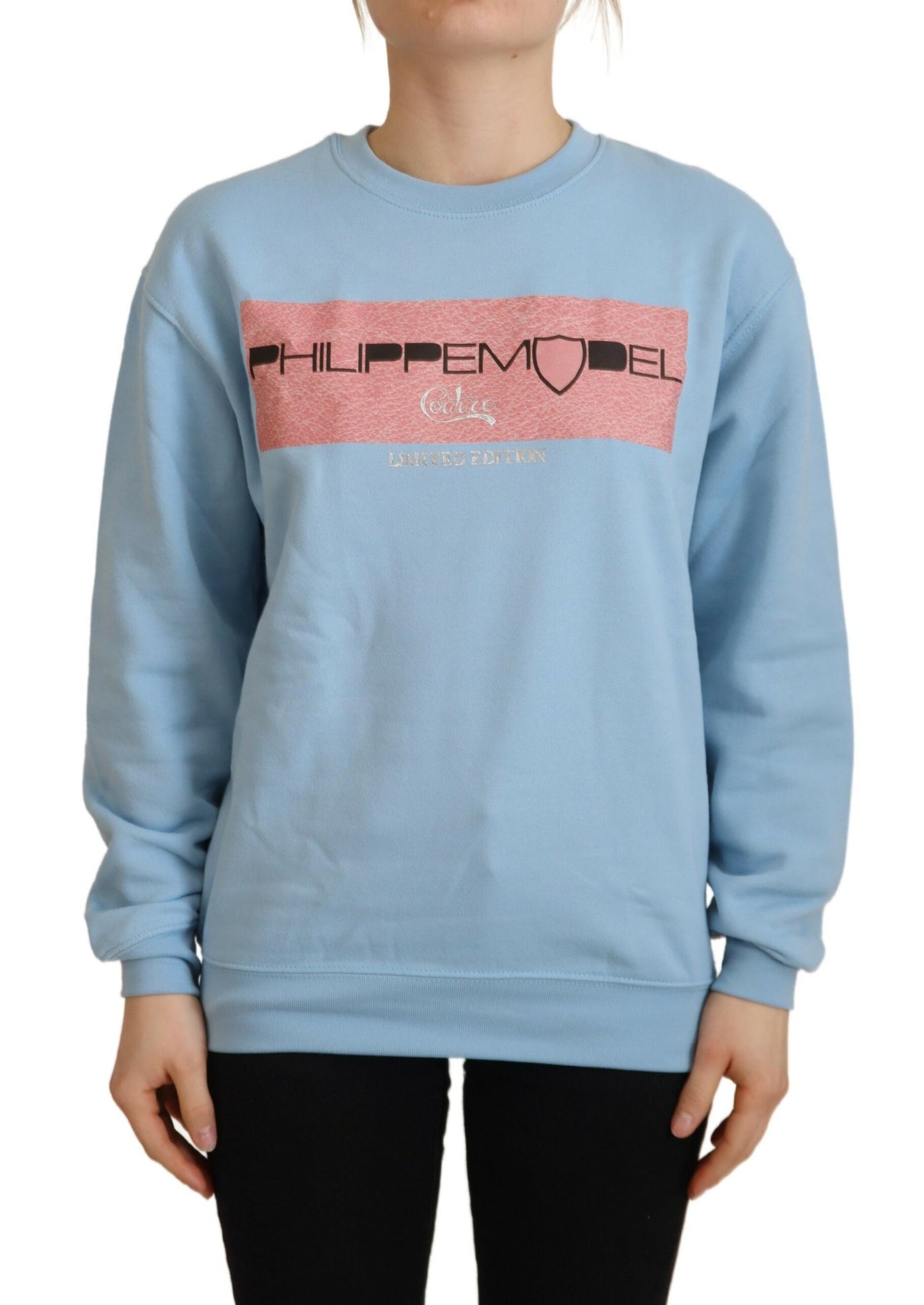 Philippe Model – Hellblauer Pullover mit Logo-Aufdruck und langen Ärmeln
