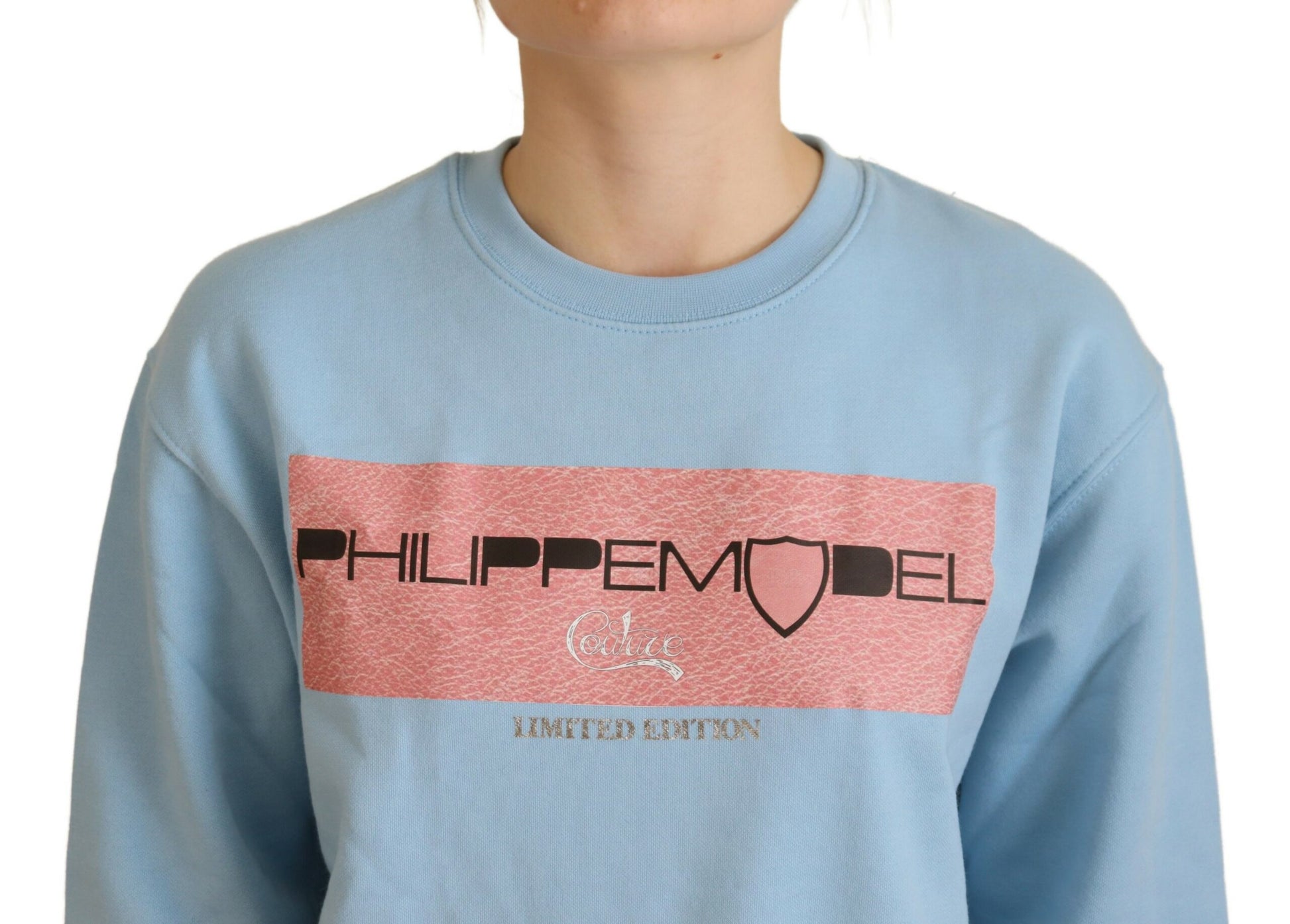 Philippe Model – Hellblauer Pullover mit Logo-Aufdruck und langen Ärmeln