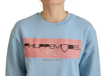 Philippe Model – Hellblauer Pullover mit Logo-Aufdruck und langen Ärmeln