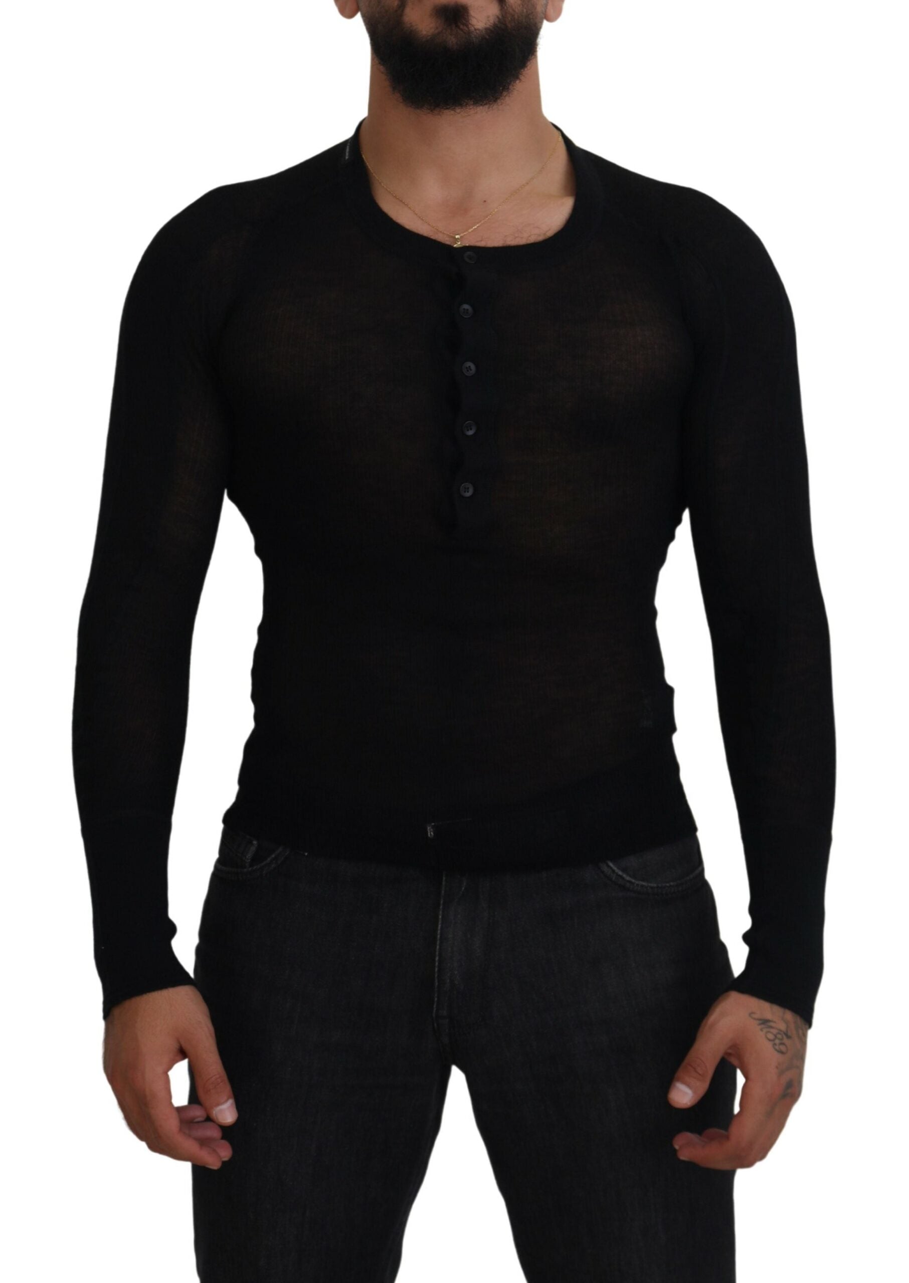 Dolce &amp; Gabbana – Schwarzer Kaschmirpullover mit Knöpfen