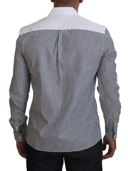 Dolce &amp; Gabbana Grau-weiß gestreiftes Slim Fit-Hemd