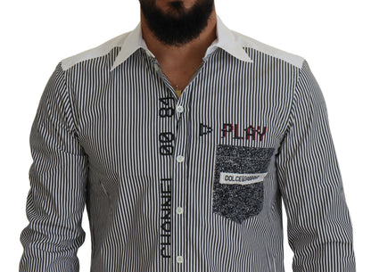 Dolce &amp; Gabbana Grau-weiß gestreiftes Slim Fit-Hemd