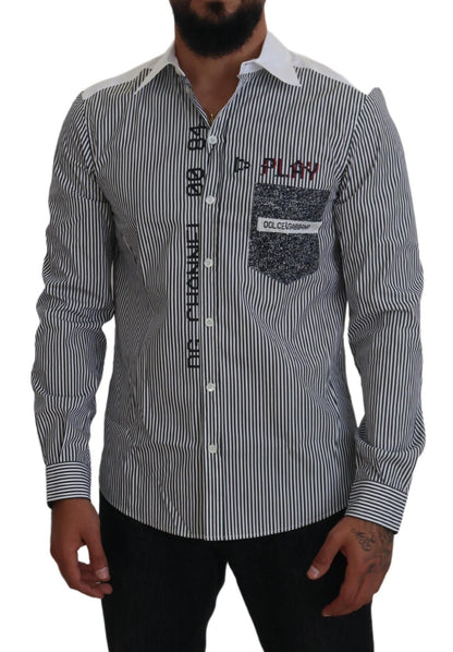 Dolce &amp; Gabbana Grau-weiß gestreiftes Slim Fit-Hemd
