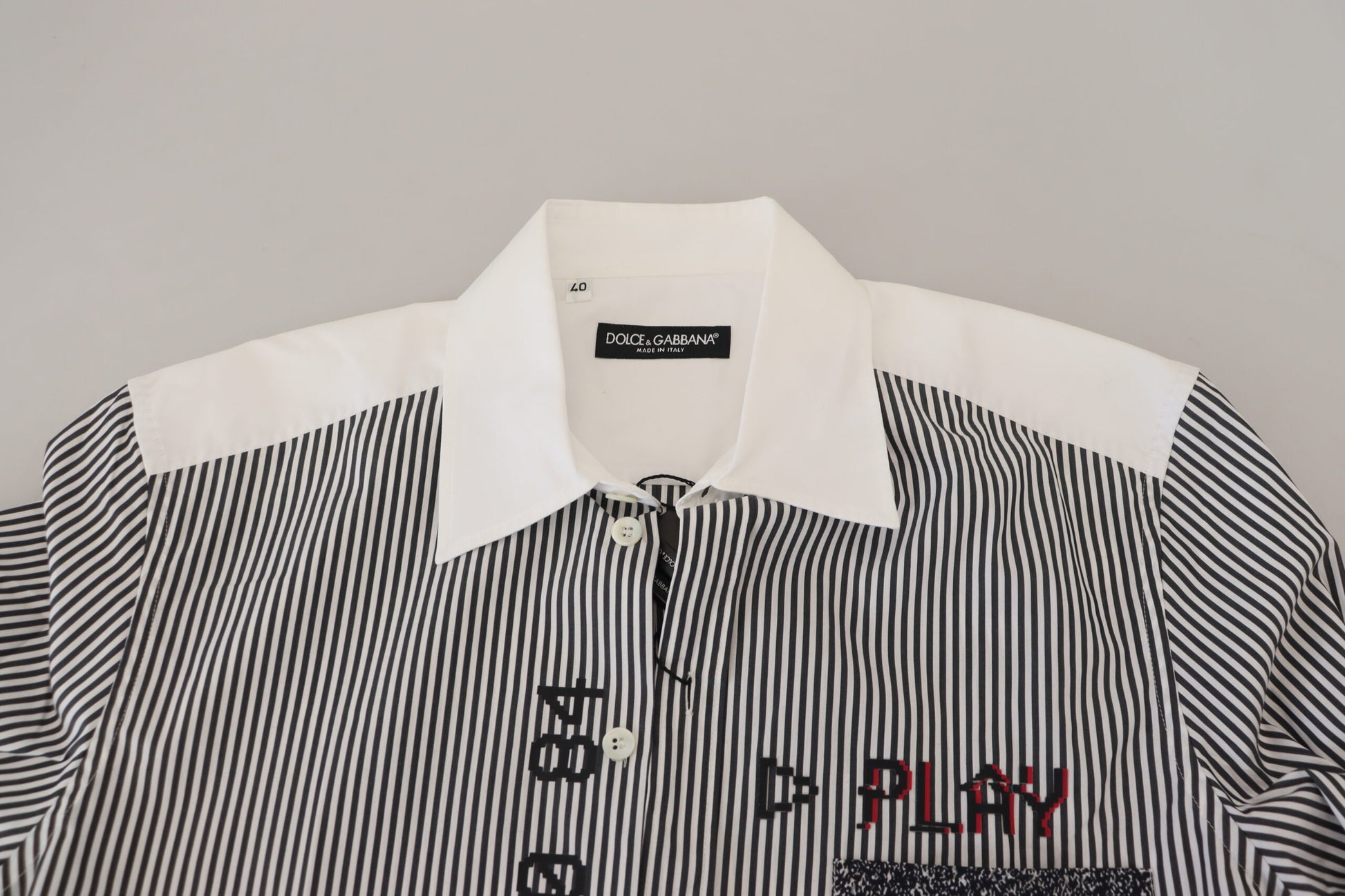 Dolce &amp; Gabbana Grau-weiß gestreiftes Slim Fit-Hemd