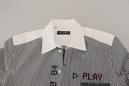 Dolce &amp; Gabbana Grau-weiß gestreiftes Slim Fit-Hemd