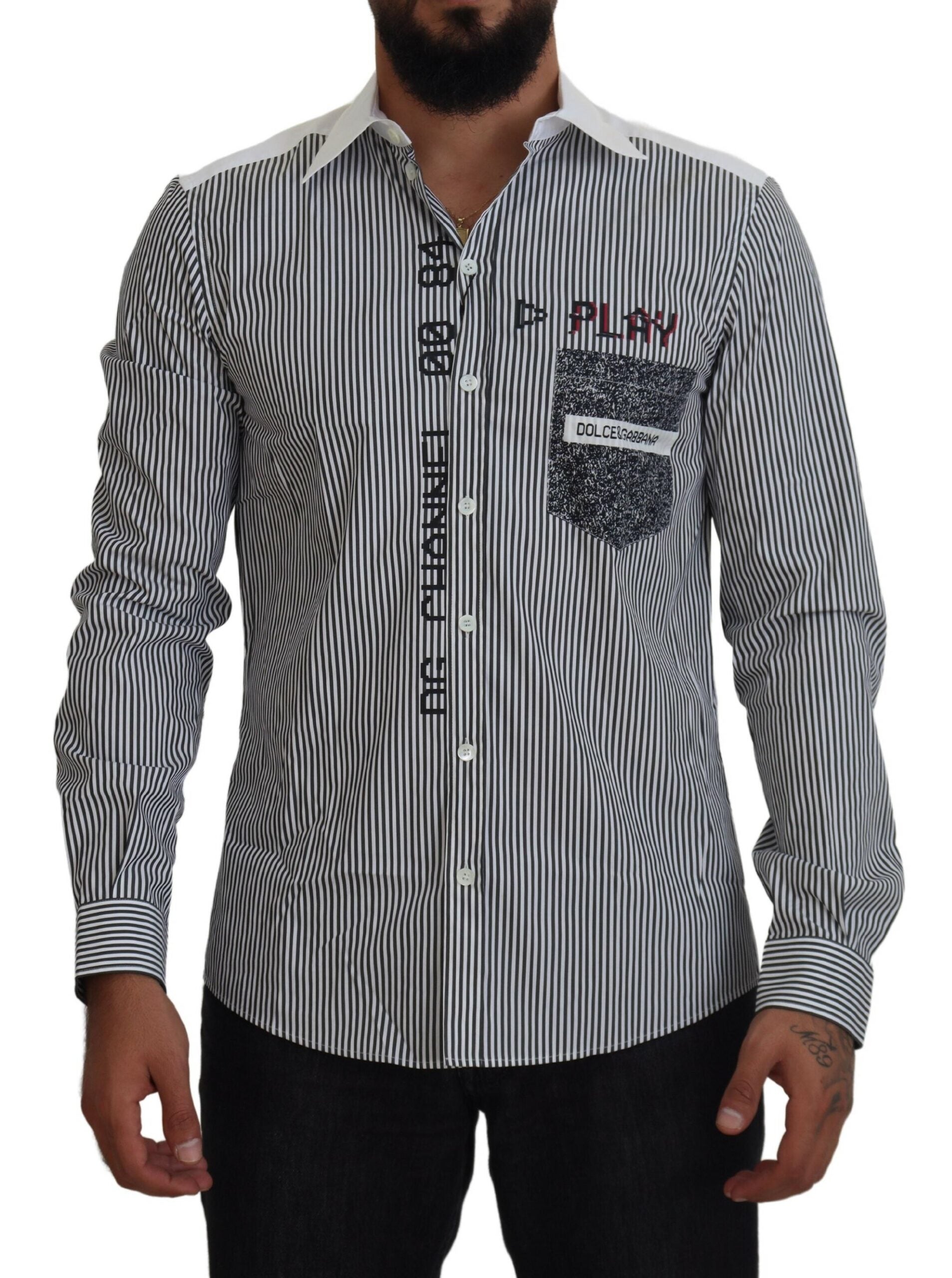 Dolce &amp; Gabbana Grau-weiß gestreiftes Slim Fit-Hemd