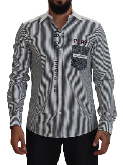 Dolce &amp; Gabbana Grau-weiß gestreiftes Slim Fit-Hemd
