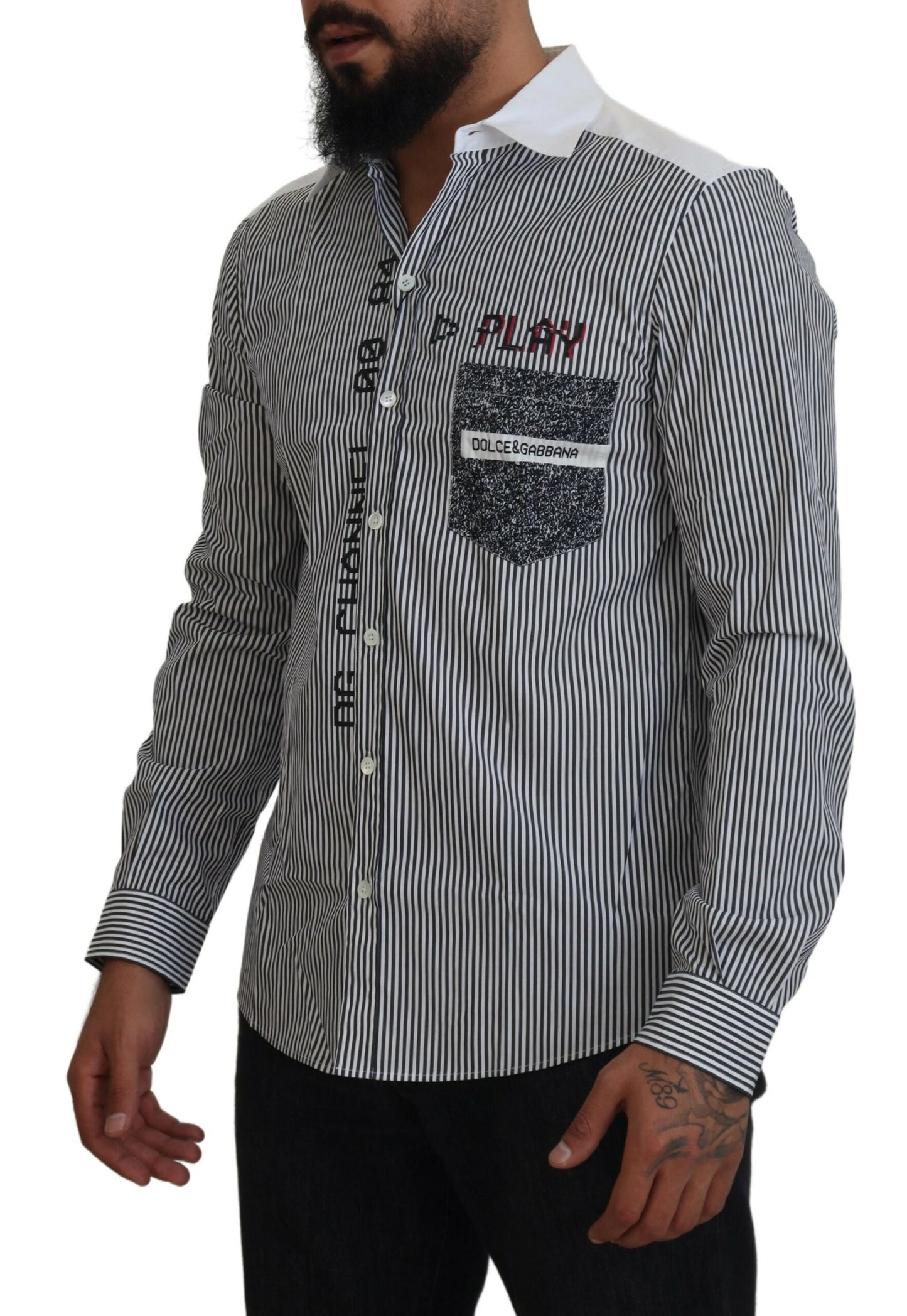 Dolce &amp; Gabbana Grau-weiß gestreiftes Slim Fit-Hemd