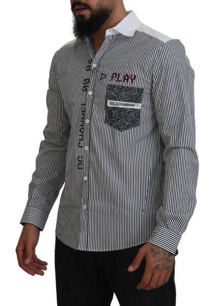 Dolce &amp; Gabbana Grau-weiß gestreiftes Slim Fit-Hemd