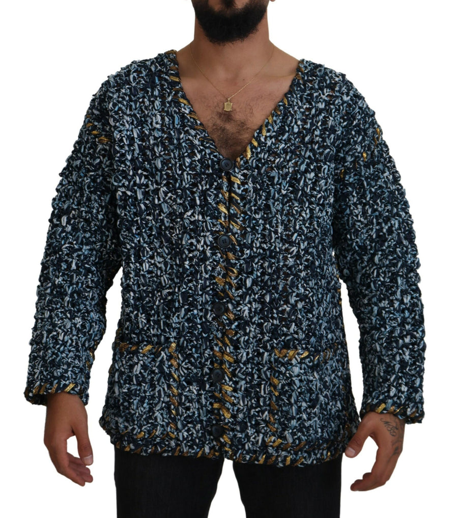 Dolce & Gabbana Blue Button Cardigan Fatto A Mano Pullover