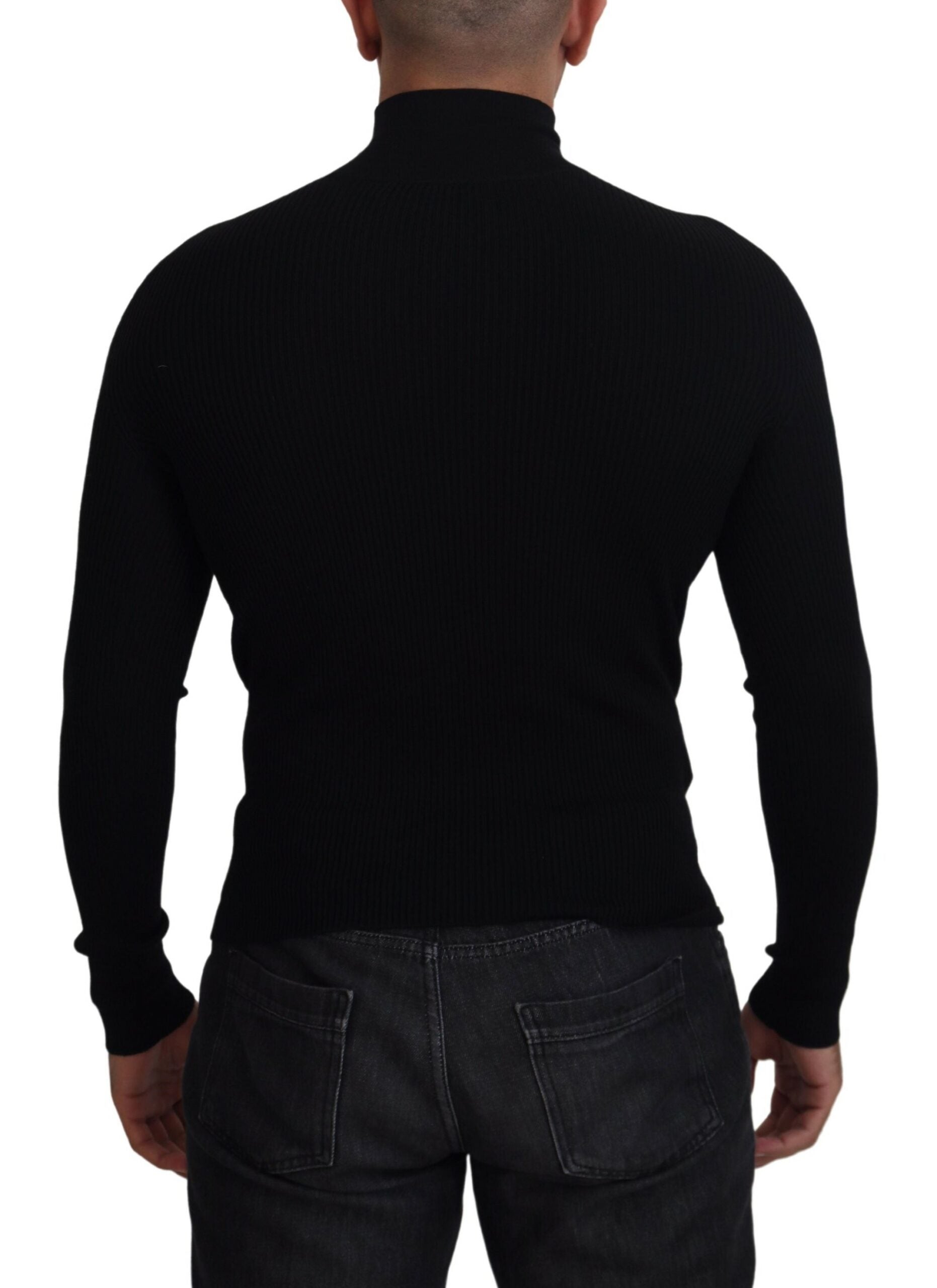 Dolce &amp; Gabbana – Schwarzer Rollkragenpullover mit halbem Reißverschluss