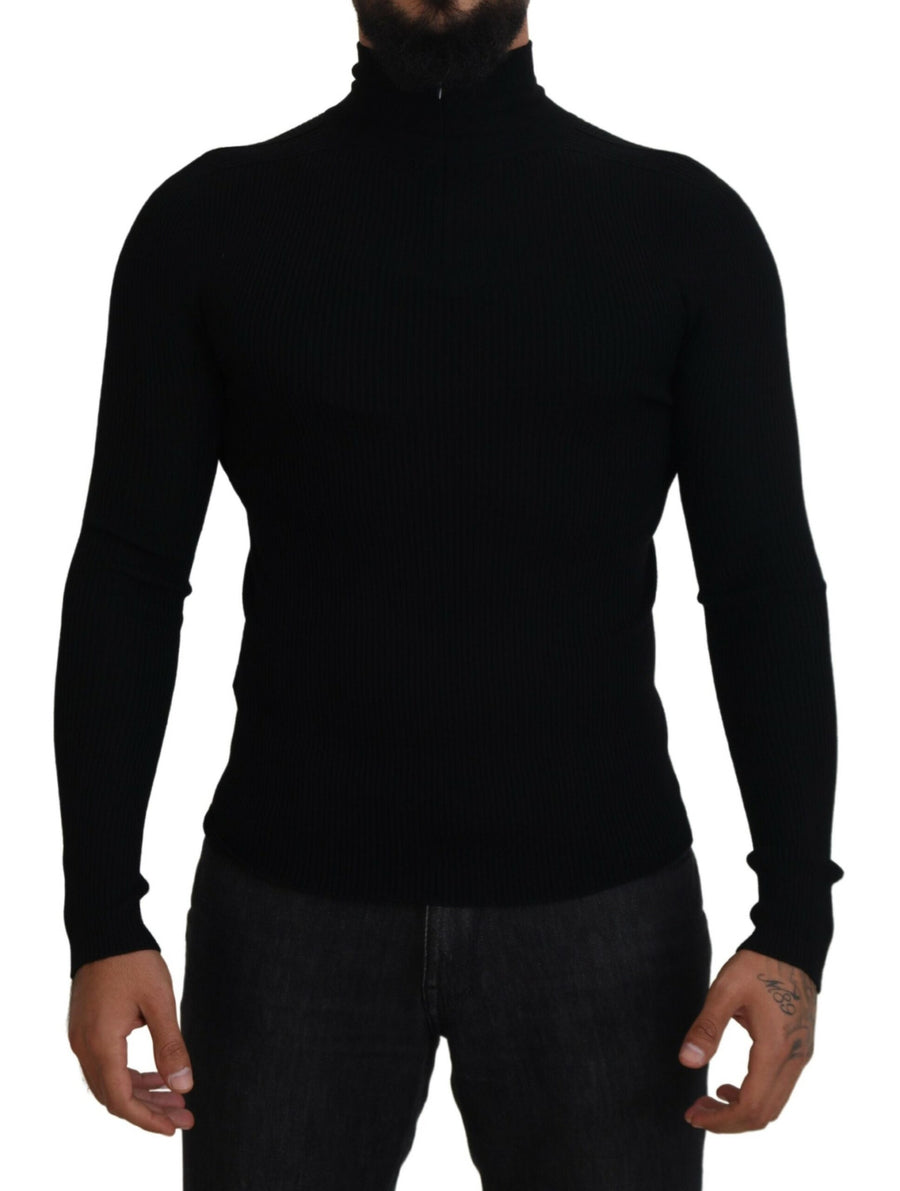 Dolce & Gabbana – Schwarzer Rollkragenpullover mit halbem Reißverschluss