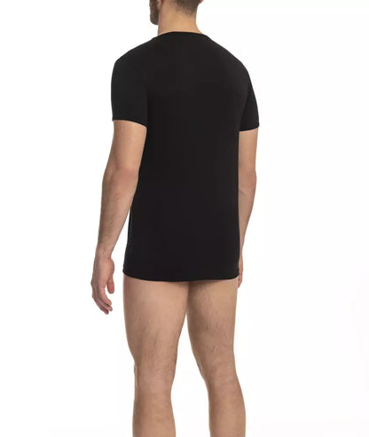 Cavalli Class „Schwarzes Herren-T-Shirt aus Baumwolle mit V-Ausschnitt“