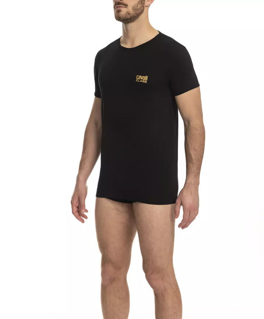 Cavalli Class Herren-T-Shirt aus schwarzer Baumwolle