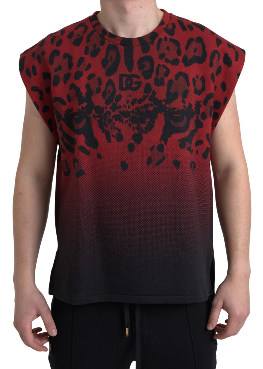 Dolce & Gabbana – Ärmelloses Tank-T-Shirt aus Baumwolle mit rotem Leopardenmuster