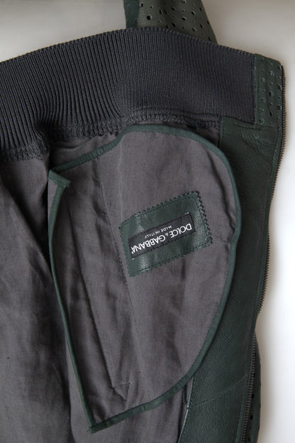Dolce &amp; Gabbana – Grüne Bomberjacke aus perforiertem Leder