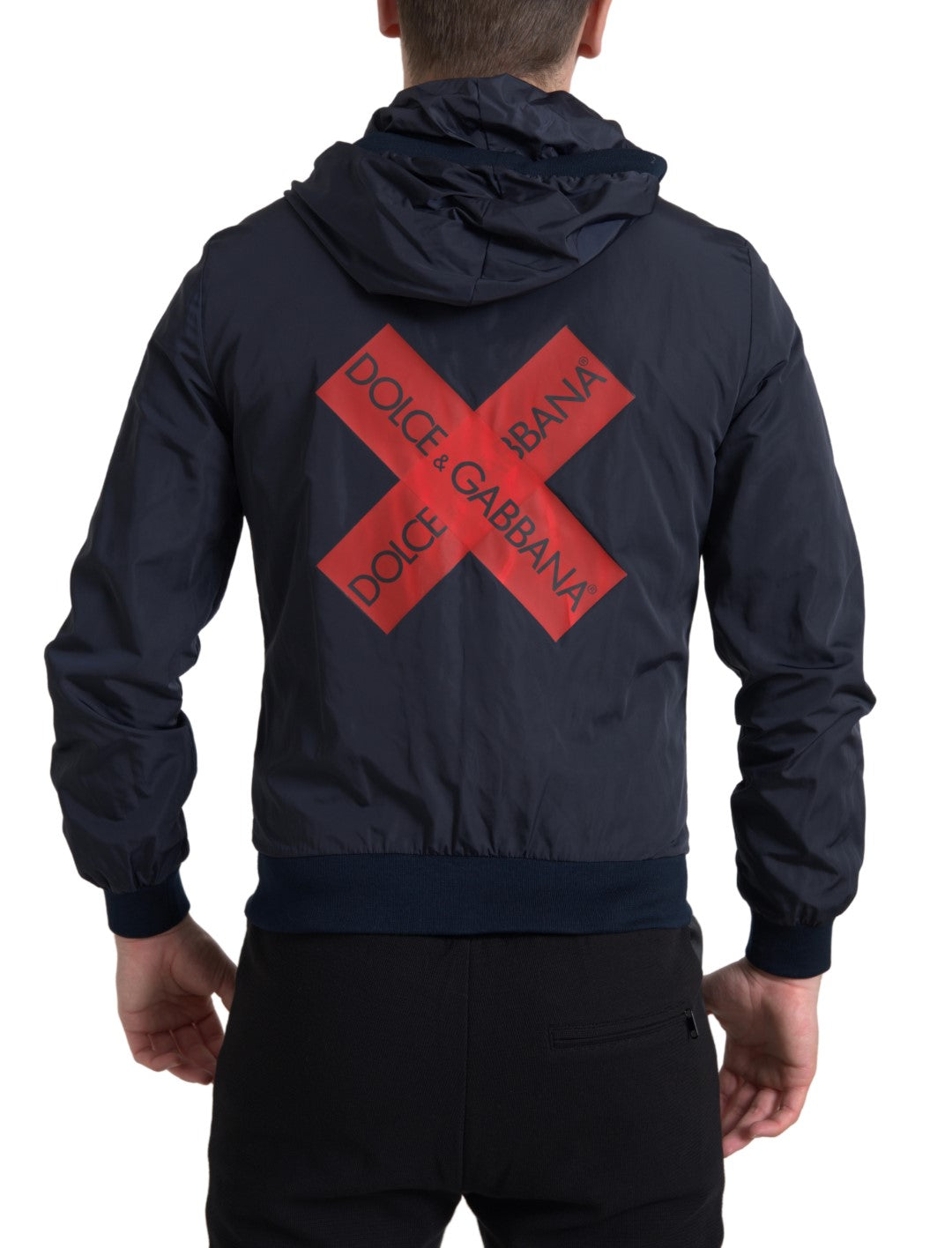 Dolce &amp; Gabbana – Blauer Polyesterpullover mit durchgehendem Reißverschluss und Logo