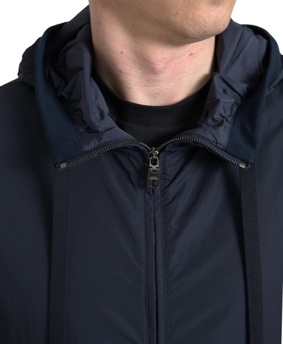 Dolce &amp; Gabbana – Blauer Polyesterpullover mit durchgehendem Reißverschluss und Logo