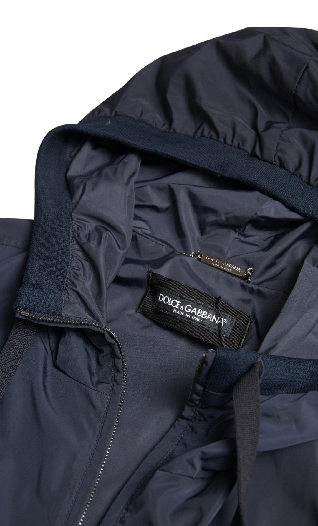 Dolce &amp; Gabbana – Blauer Polyesterpullover mit durchgehendem Reißverschluss und Logo