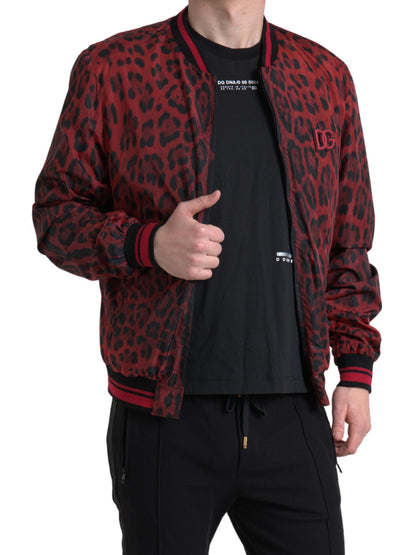 Dolce &amp; Gabbana – Rote Bomber-Kurzmanteljacke mit Leopardenmuster