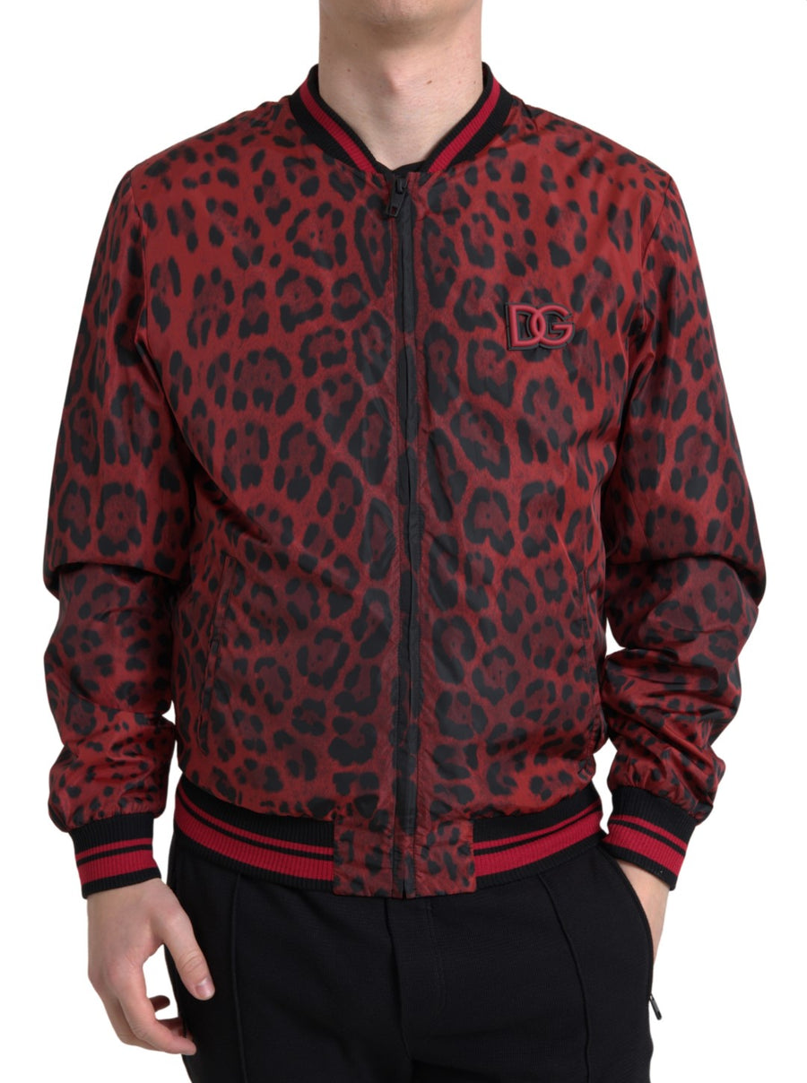 Dolce & Gabbana – Rote Bomber-Kurzmanteljacke mit Leopardenmuster