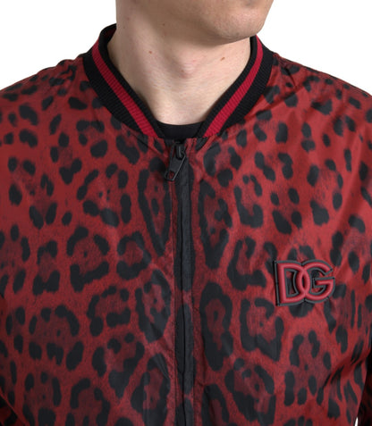 Dolce &amp; Gabbana – Rote Bomber-Kurzmanteljacke mit Leopardenmuster
