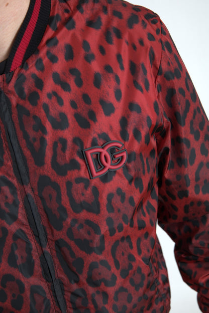 Dolce &amp; Gabbana – Rote Bomber-Kurzmanteljacke mit Leopardenmuster