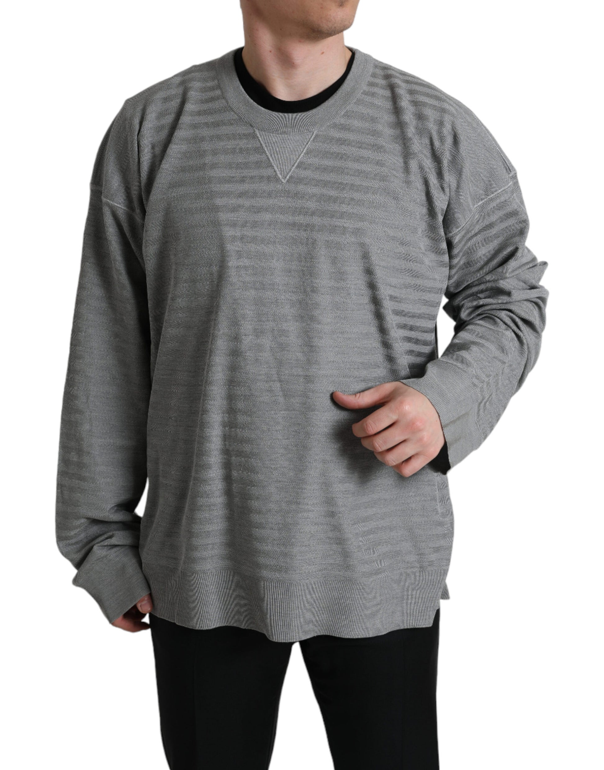 Dolce &amp; Gabbana Grauer Pullover mit Rundhalsausschnitt aus Seide