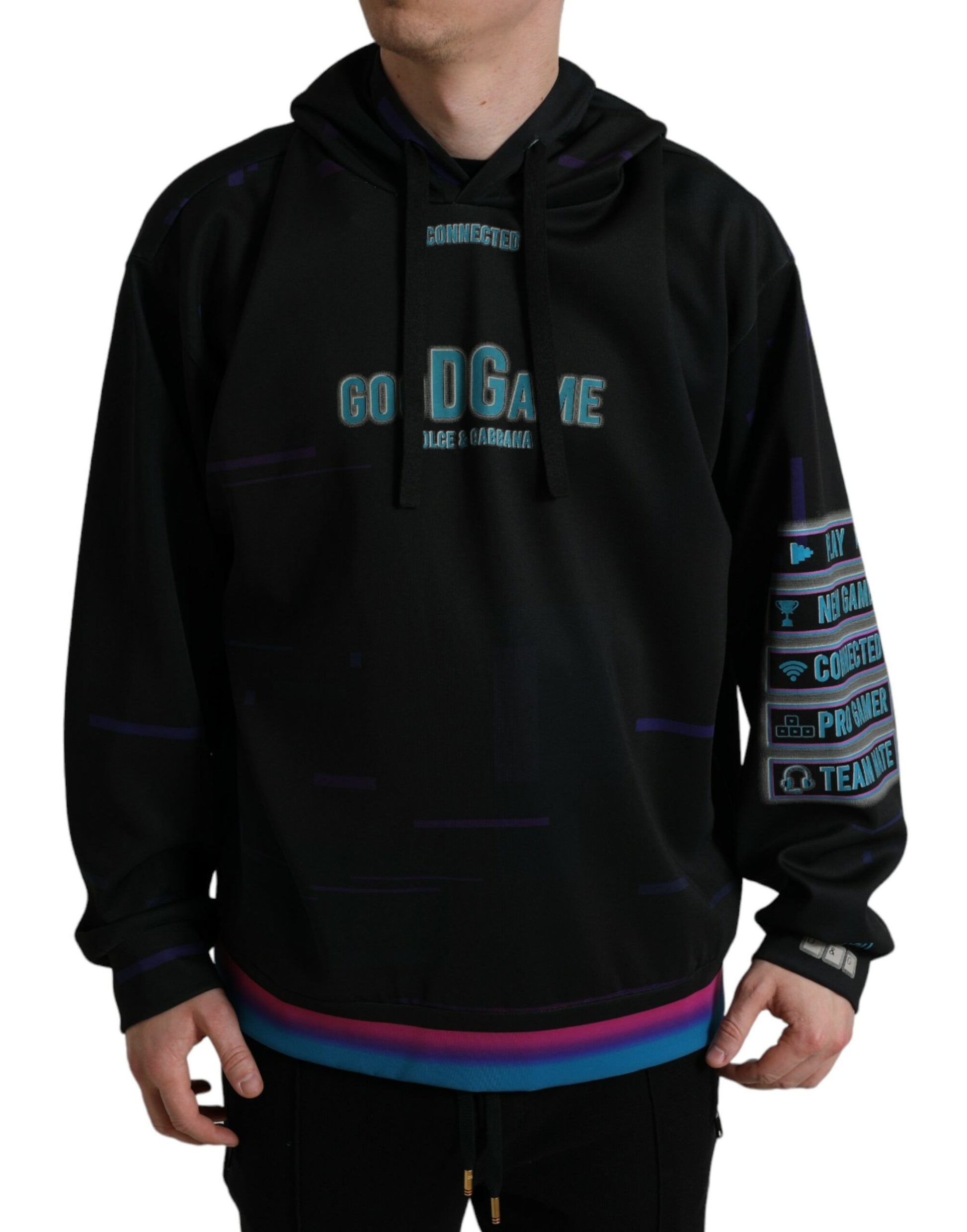Dolce &amp; Gabbana – Schwarzes Kapuzensweatshirt mit Logo-Print