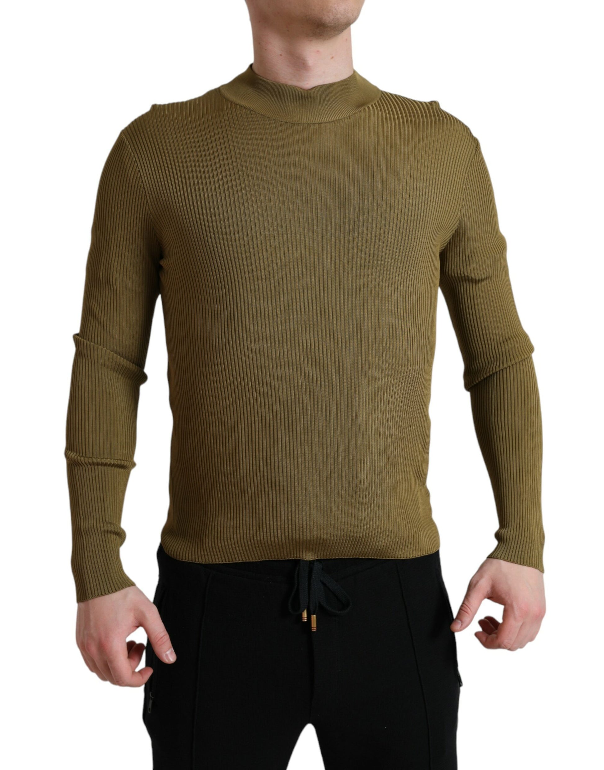 Dolce &amp; Gabbana – Pullover aus Viskose in Armeegrün mit Rundhalsausschnitt