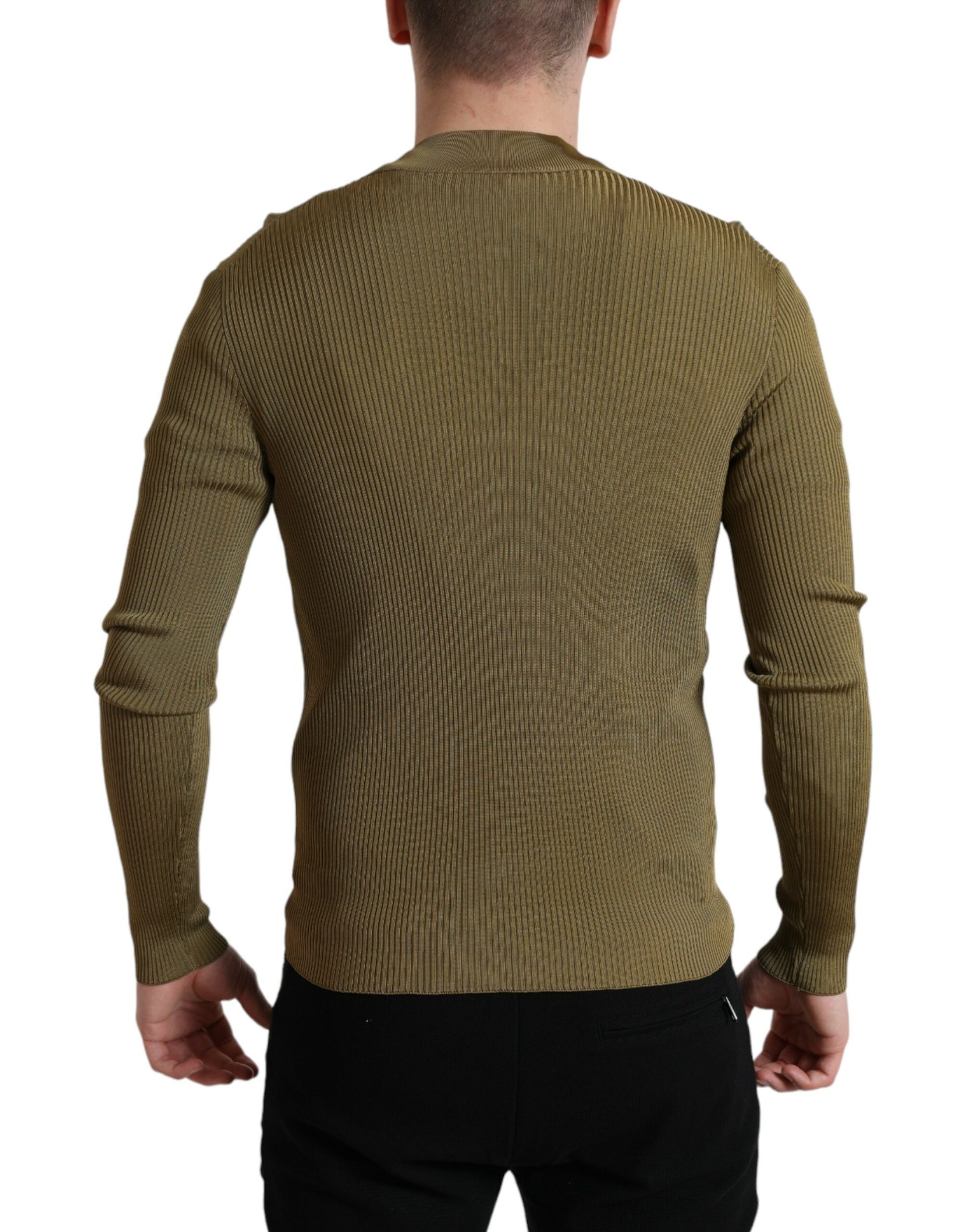 Dolce &amp; Gabbana – Pullover aus Viskose in Armeegrün mit Rundhalsausschnitt