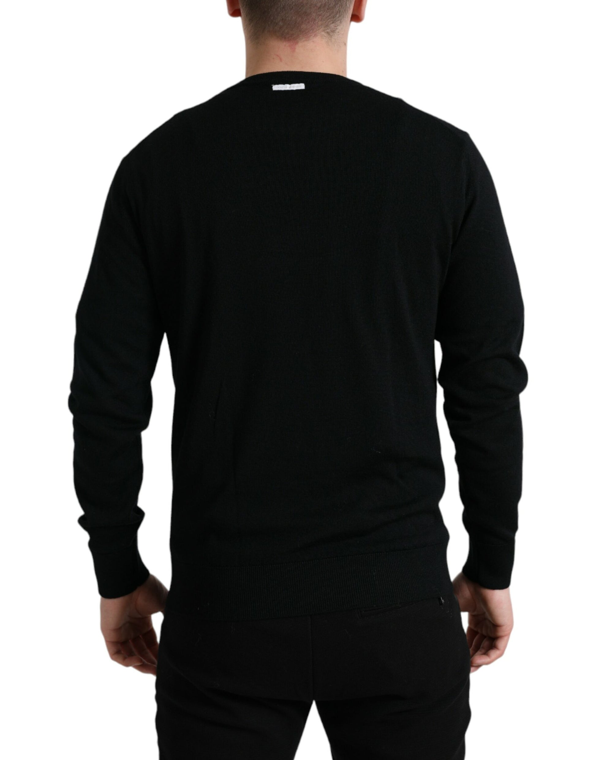 Dolce &amp; Gabbana Schwarzer Pullover aus Wolle mit Rundhalsausschnitt