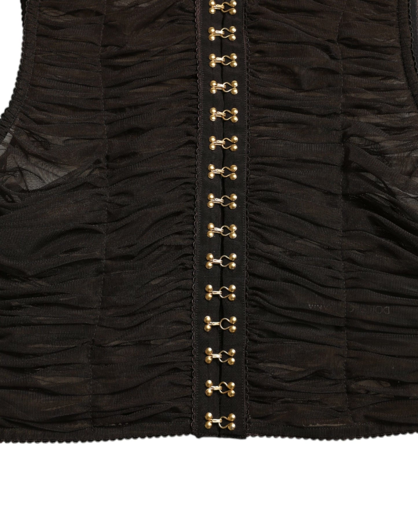 Dolce &amp; Gabbana – Kurzes Oberteil aus Nylon-Stretch mit Verzierung in Braun