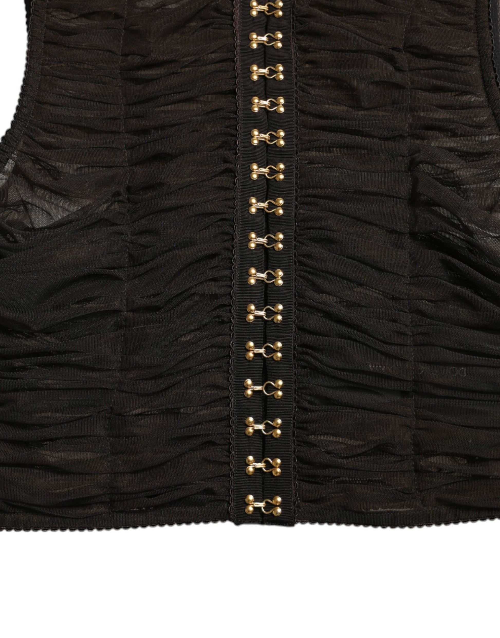 Dolce &amp; Gabbana – Kurzes Oberteil aus Nylon-Stretch mit Verzierung in Braun