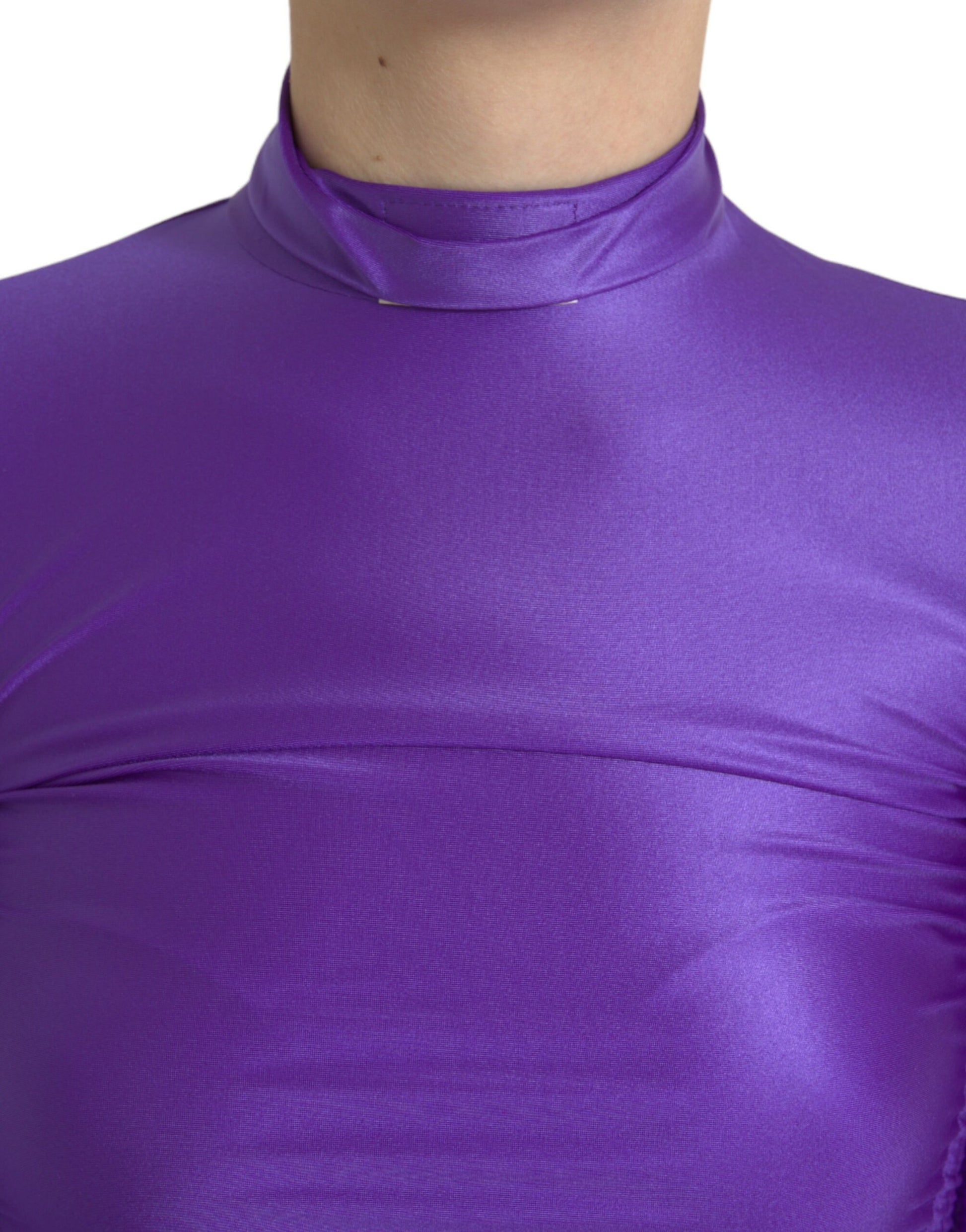 Dolce &amp; Gabbana – Lilafarbenes, schmales, langärmliges Oberteil aus Nylon-Stretch