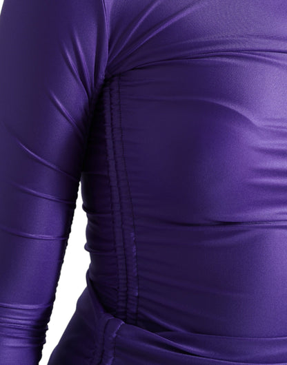Dolce &amp; Gabbana – Lilafarbenes, schmales, langärmliges Oberteil aus Nylon-Stretch