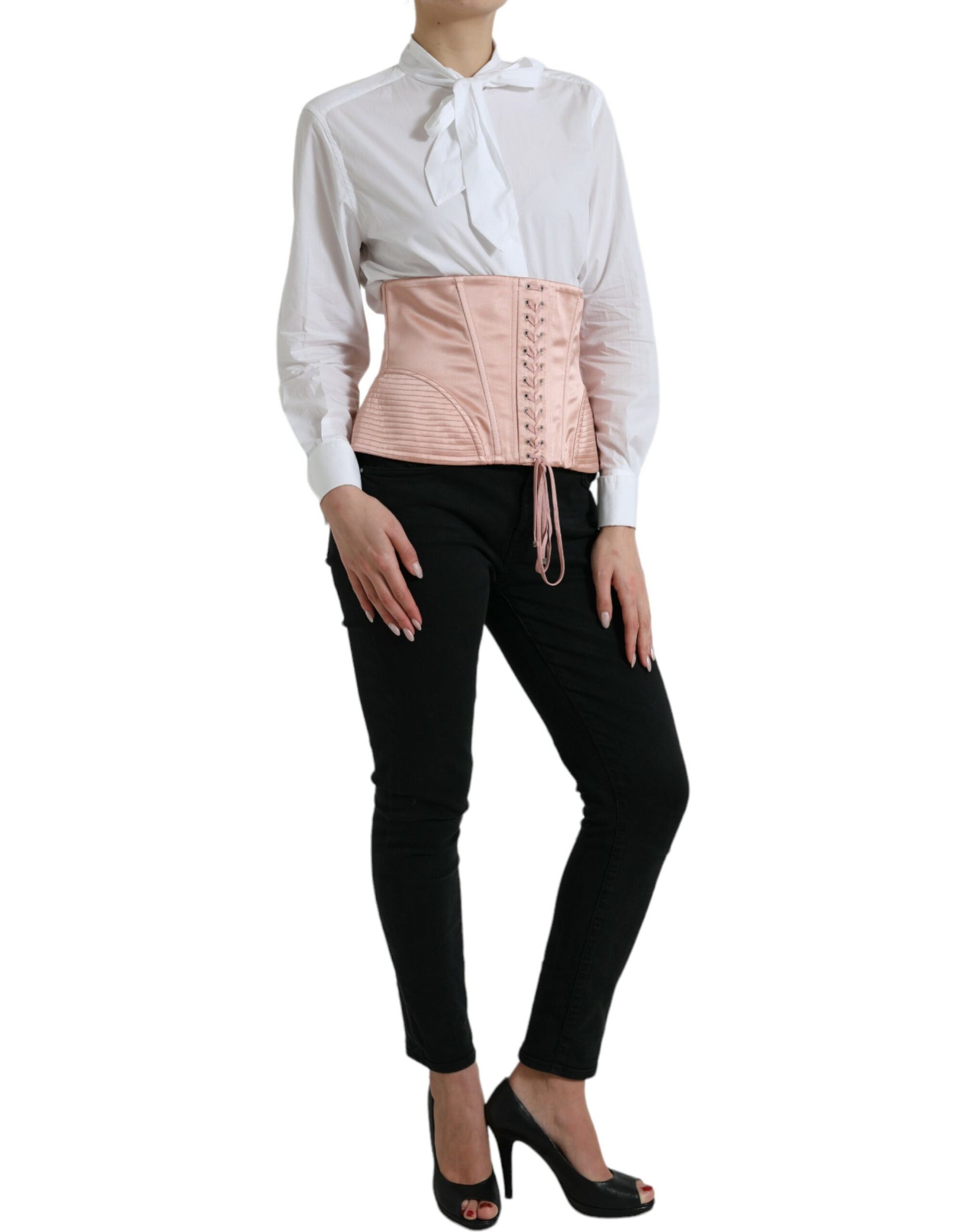 Dolce &amp; Gabbana – Korsett-Oberteil mit Stretch-Gürtel aus rosa Seide und Taillenriemen